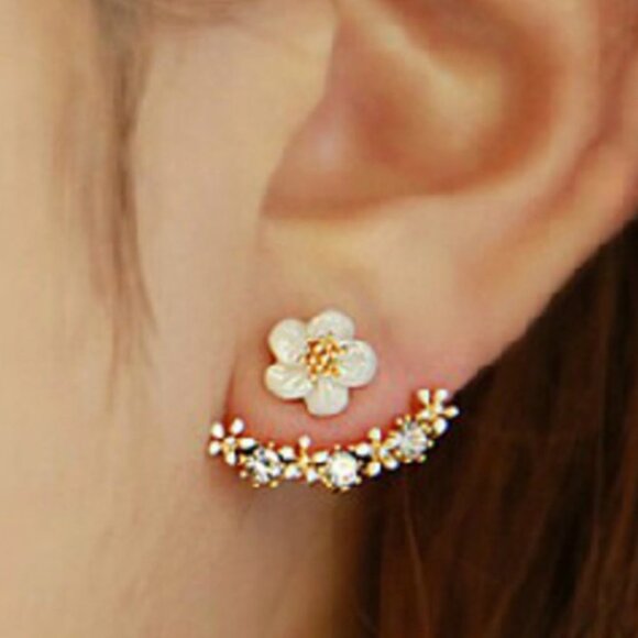 Gold Cute Flower Shape Rhinestone Decorative Alloy Earrings - Picture 1 of 3
